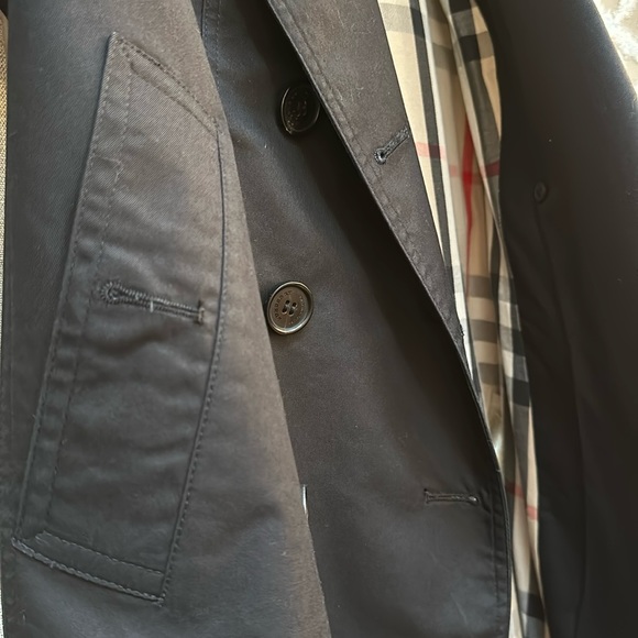 Burberry Black Double Breasted Hooded Trench Coat Size 10 - Picture 10 of 16